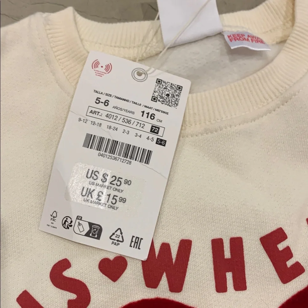 Zara Cream Sweatshirt with Red Heart Graphic - Picture 3 of 3